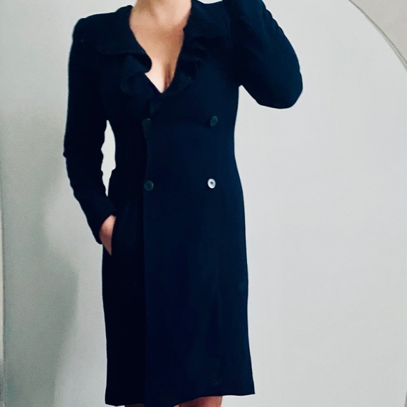 Giorgio Armani Dresses & Skirts - Giorgio Armani Ruffle Neckline Navy Dress